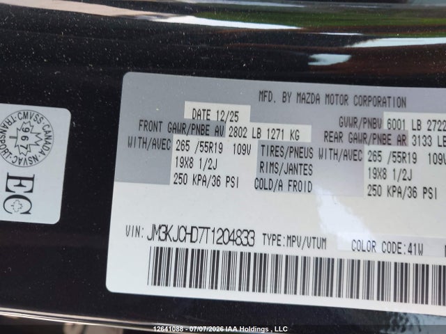 2026 Mazda Cx-70 Gs-l მანქანა იყიდება აუქციონზე, vin: JM3KJCHD7T1204833, აუქციონის ნომერი: 12641088