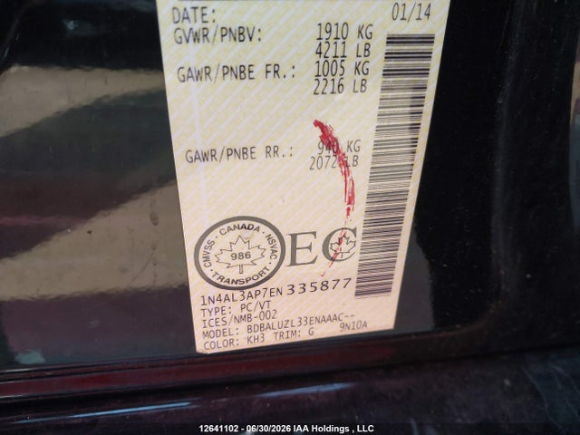 Aukcja sprzedaży 2014 Nissan Altima 2.5/2.5 S/2.5 Sl/2.5 Sv, vin: 1N4AL3AP7EN335877, numer aukcji: 12641102
