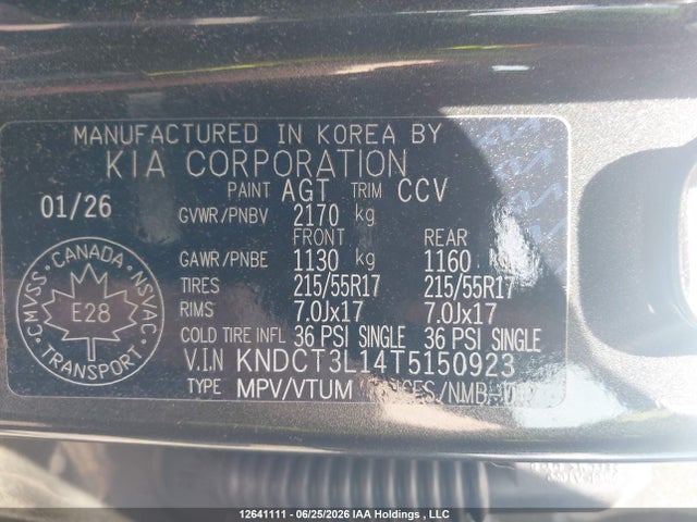 12641111 :رقم المزاد ، KNDCT3L14T5150923 vin ، 2026 Kia Niro Ev Wave/wave W/snow White Pearl   Grey Exterior مزاد بيع