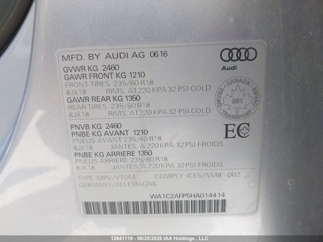 Продаж на аукціоні авто 2017 Audi Q5 2.0t Komfort, vin: WA1C2AFP5HA014414, номер лоту: 12641119