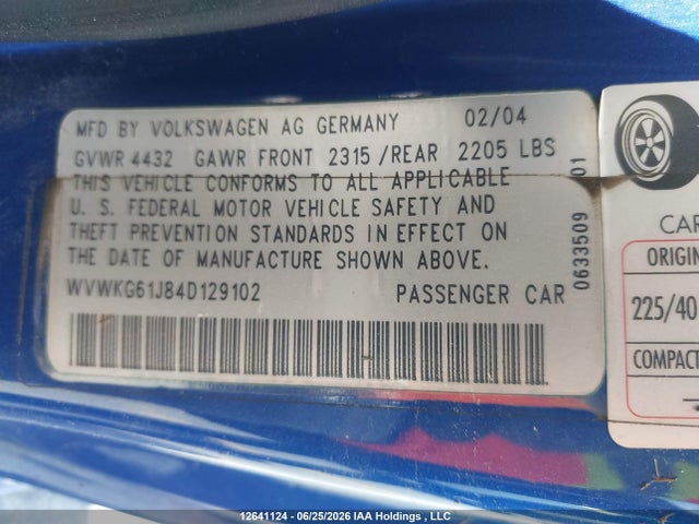 Продаж на аукціоні авто 2004 Volkswagen R32, vin: WVWKG61J84D129102, номер лоту: 12641124