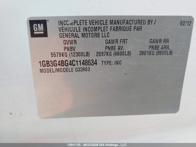 Auction sale of the 2012 Chevrolet Express G3500, vin: 1GB3G4BG4C1148634, lot number: 12641125