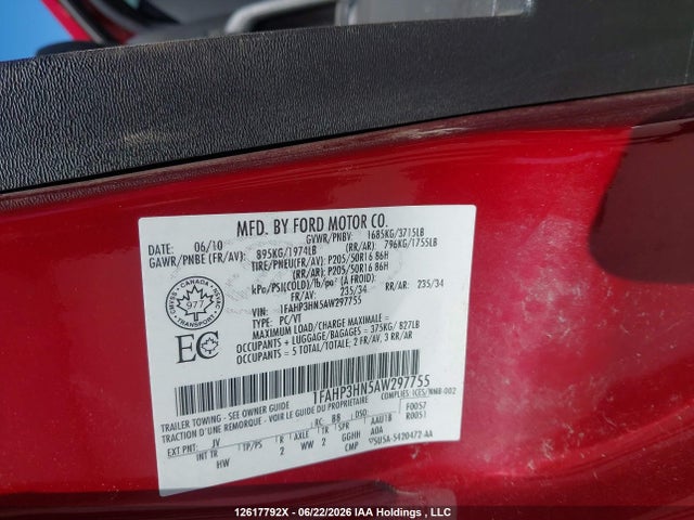 Aukcja sprzedaży 2010 Ford Focus Sel, vin: 1FAHP3HN5AW297755, numer aukcji: 12617792