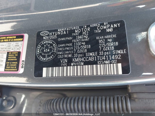 Продаж на аукціоні авто 2026 Hyundai Kona Preferred-trend, vin: KM8HCCAB1TU411492, номер лоту: 12641131