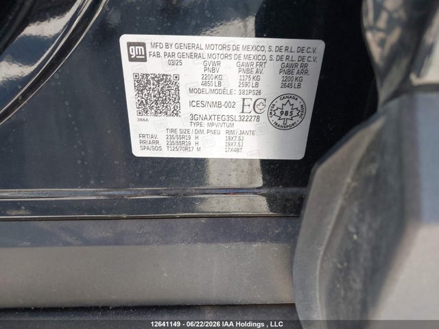 Aukcja sprzedaży 2025 Chevrolet Equinox Rs Awd, vin: 3GNAXTEG3SL322278, numer aukcji: 12641149