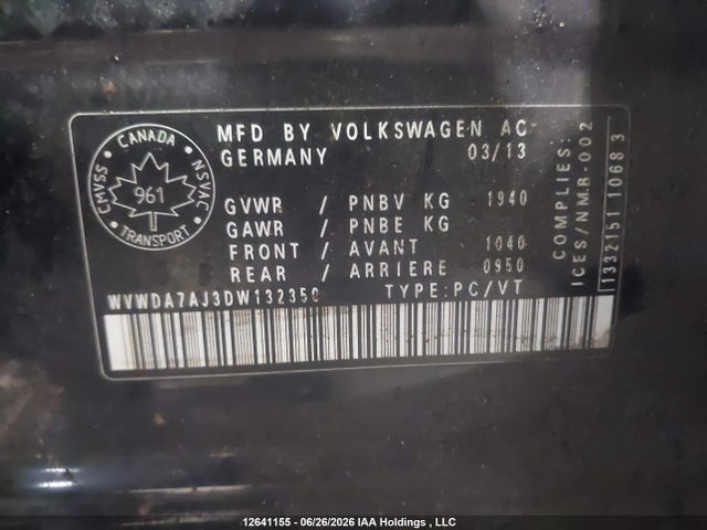 Продажа на аукционе авто 2013 Volkswagen Golf, vin: WVWDA7AJ3DW132350, номер лота: 12641155