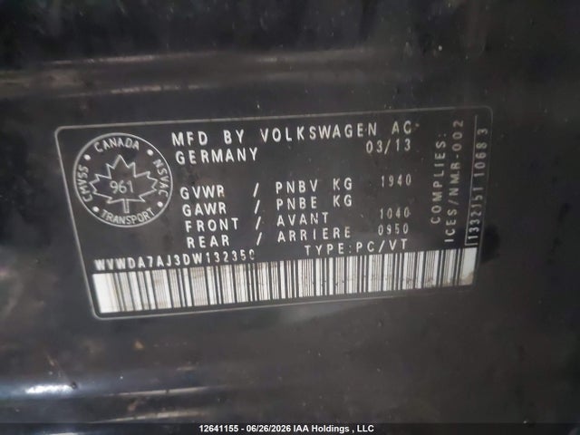 Продажа на аукционе авто 2013 Volkswagen Golf, vin: WVWDA7AJ3DW132350, номер лота: 12641155