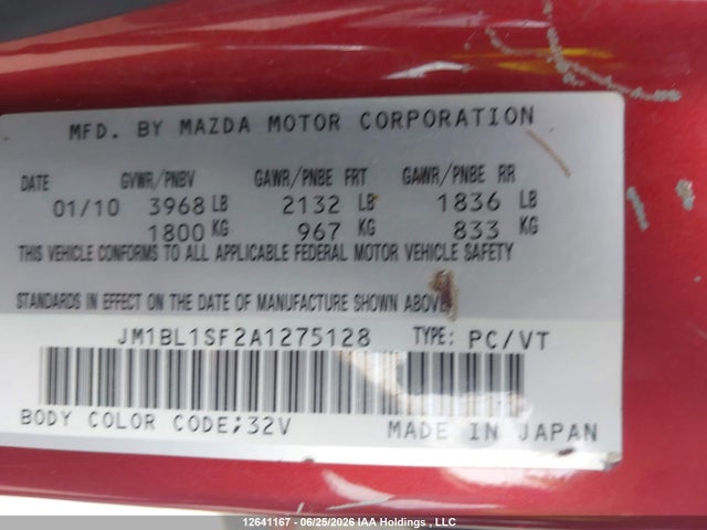 Aukcja sprzedaży 2010 Mazda 3 I, vin: JM1BL1SF2A1275128, numer aukcji: 12641167