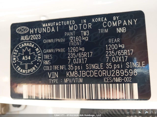 Hyundai TUCSON SEL 2024 KM8JBCDE0RU289596 Image 9