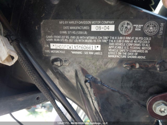 Продажа на аукционе авто 2005 Harley-davidson Flhtcui, vin: 1HD1FCW1X5Y606613, номер лота: 12641172