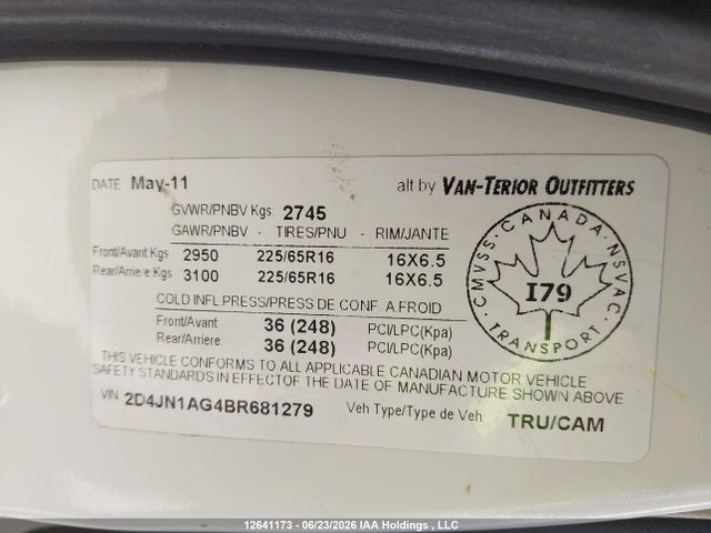 2011 Dodge Grand Caravan C/v C/v მანქანა იყიდება აუქციონზე, vin: 2D4JN1AG4BR681279, აუქციონის ნომერი: 12641173