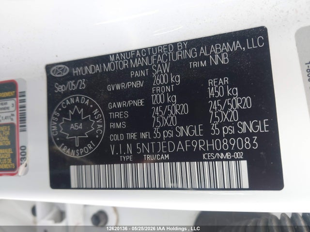 12620136 :رقم المزاد ، 5NTJEDAF9RH089083 vin ، 2024 Hyundai Santa Cruz Ultimate Awd مزاد بيع