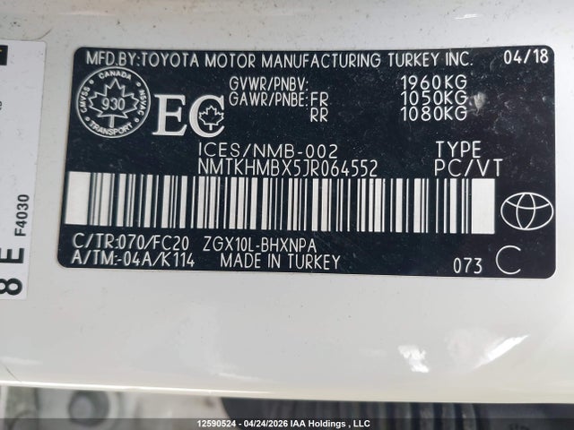2018 Toyota C-hr Xle მანქანა იყიდება აუქციონზე, vin: NMTKHMBX5JR064552, აუქციონის ნომერი: 12590524