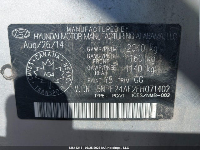 Hyundai SONATA GL 2015 5NPE24AF2FH071402 Image 9