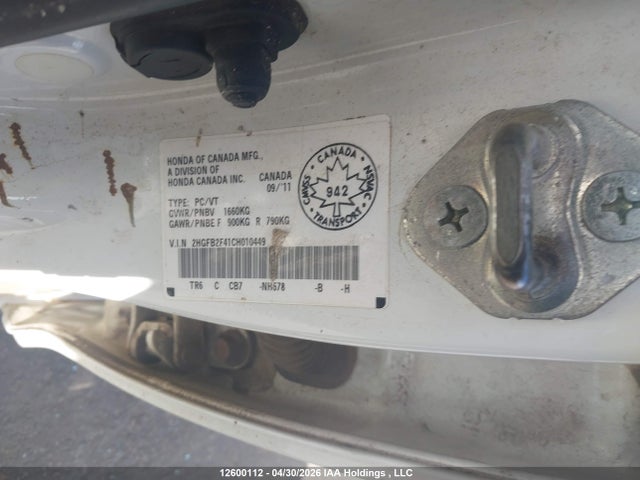 12600112 :رقم المزاد ، 2HGFB2F41CH010449 vin ، 2012 Honda Civic Lx مزاد بيع