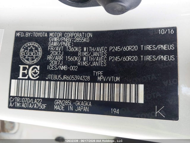Toyota 4RUNNER SR5 2016 JTEBU5JR6G5394328 Image 9