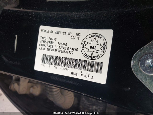 Продаж на аукціоні авто 2016 Honda Accord, vin: 1HGCR3F88GA801430, номер лоту: 12641239
