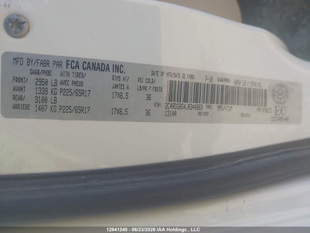 Aukcja sprzedaży 2018 Dodge Grand Caravan Cvp/sxt, vin: 2C4RDGBG4JR340869, numer aukcji: 12641240