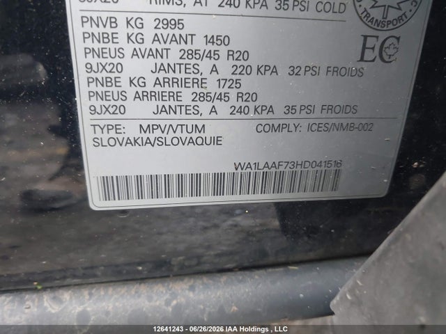 Aukcja sprzedaży 2017 Audi Q7 Premium Plus, vin: WA1LAAF73HD041516, numer aukcji: 12641243