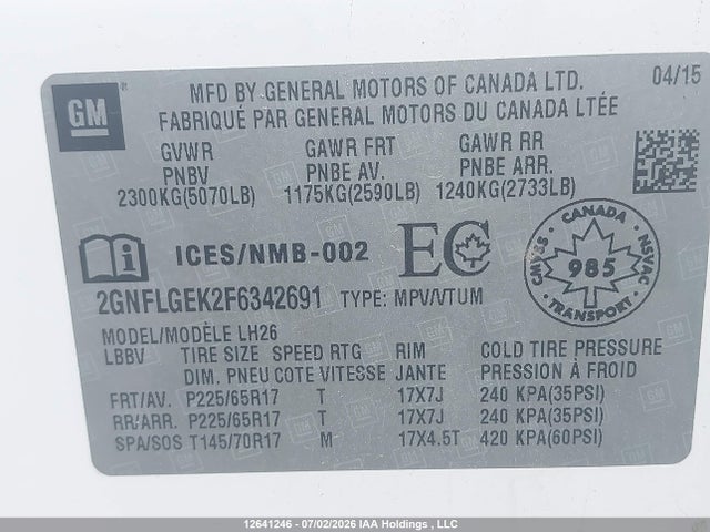2GNFLGEK2F6342691 Chevrolet Equinox