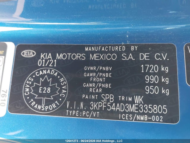 Продажа на аукционе авто 2021 Kia Forte Ex, vin: 3KPF54AD3ME335805, номер лота: 12641273