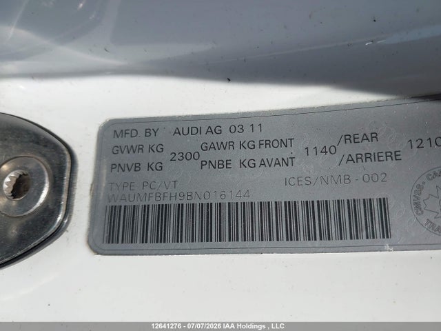 12641276 :رقم المزاد ، WAUMFBFH9BN016144 vin ، 2011 Audi A5 2.0t Premium مزاد بيع