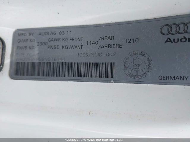 12641276 :رقم المزاد ، WAUMFBFH9BN016144 vin ، 2011 Audi A5 2.0t Premium مزاد بيع