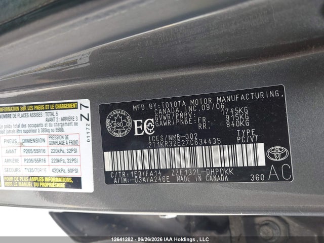 Aukcja sprzedaży 2007 Toyota Corolla Matrix Xr, vin: 2T1KR32E27C634435, numer aukcji: 12641282
