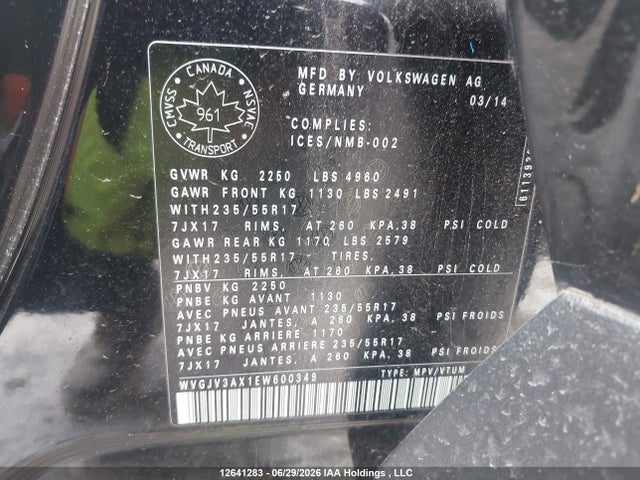Aukcja sprzedaży 2014 Volkswagen Tiguan S/se/sel/r-line, vin: WVGJV3AX1EW600349, numer aukcji: 12641283