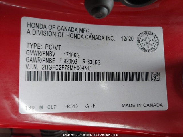 Honda CIVIC EX 2021 2HGFC2F78MH004513 Image 9