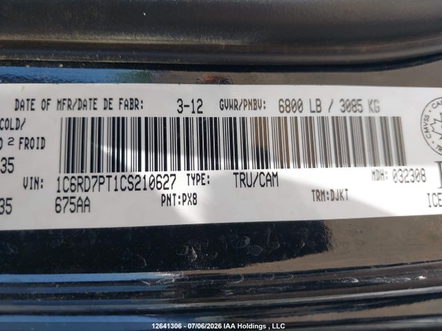 12641306 :رقم المزاد ، 1C6RD7PT1CS210627 vin ، 2012 Ram 1500 Laramie Longhorn Edition مزاد بيع