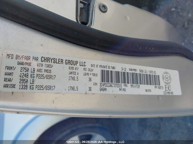 2012 Dodge Journey Sxt მანქანა იყიდება აუქციონზე, vin: 3C4PDCCG6CT272315, აუქციონის ნომერი: 12641322