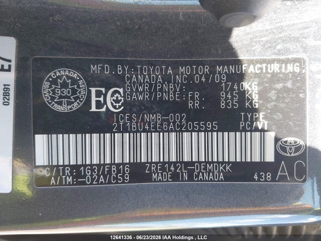 Aukcja sprzedaży 2010 Toyota Corolla Ce, vin: 2T1BU4EE6AC205595, numer aukcji: 12641336
