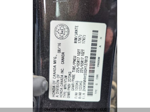 Auction sale of the 2016 Honda Cr-v Ex, vin: 2HKRM4H55GH127813, lot number: 12641338