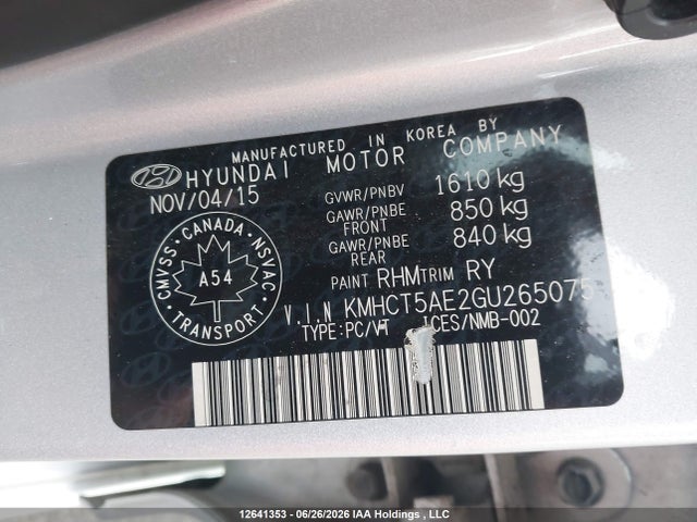 Aukcja sprzedaży 2016 Hyundai Accent, vin: KMHCT5AE2GU265075, numer aukcji: 12641353