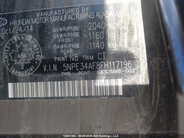 2015 Hyundai Sonata Sport/limited მანქანა იყიდება აუქციონზე, vin: 5NPE34AF8FH117196, აუქციონის ნომერი: 12641354