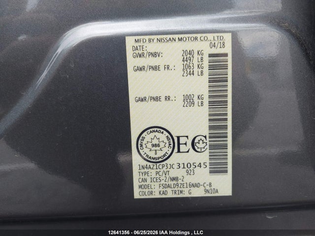 Продаж на аукціоні авто 2018 Nissan Leaf S/sl/sv, vin: 1N4AZ1CP3JC310545, номер лоту: 12641356