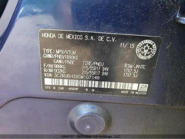 3CZRU6H38GM107148 Honda HR-V LX
