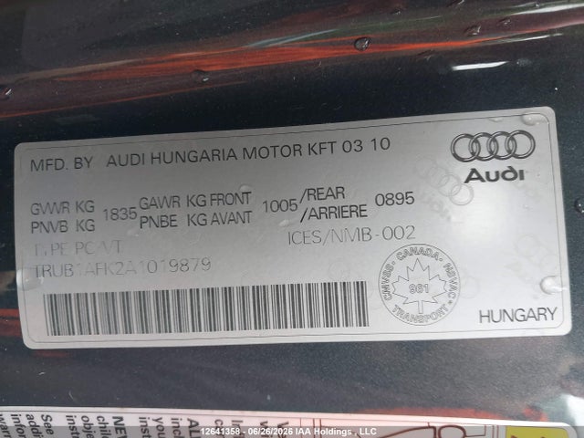 Продажа на аукционе авто 2010 Audi Tt S Coupe, vin: TRUB1AFK2A1019879, номер лота: 12641358