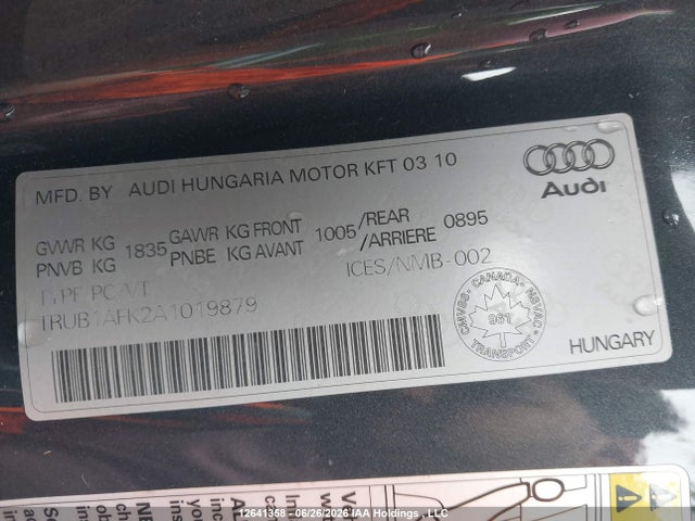 Продажа на аукционе авто 2010 Audi Tt S Coupe, vin: TRUB1AFK2A1019879, номер лота: 12641358