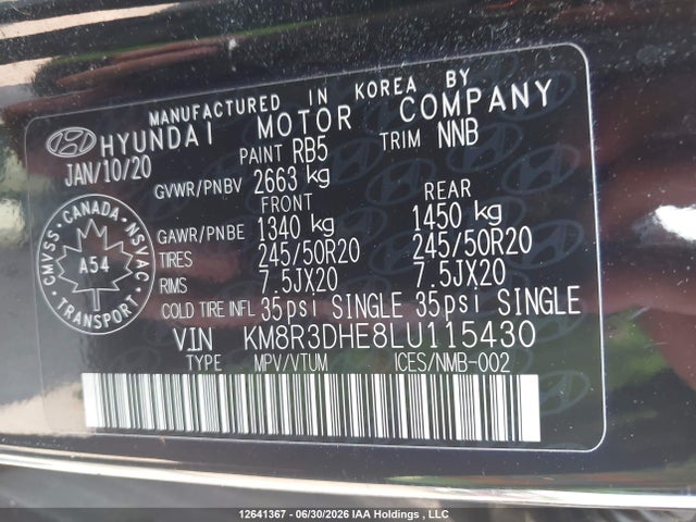 Aukcja sprzedaży 2020 Hyundai Palisade Luxury 7-passenger Seating, vin: KM8R3DHE8LU115430, numer aukcji: 12641367