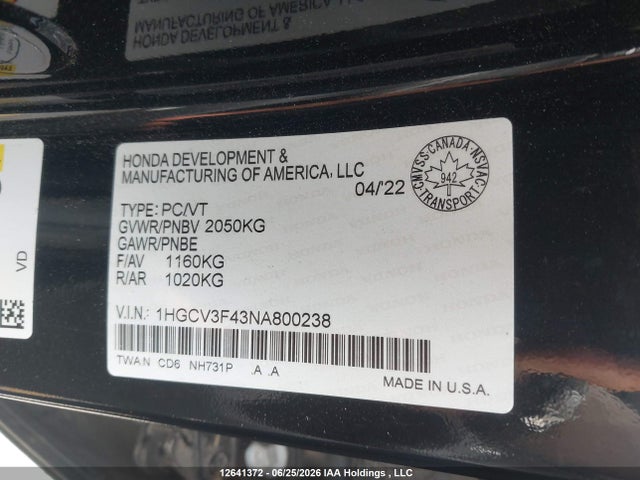 Продаж на аукціоні авто 2022 Honda Accord Hybrid, vin: 1HGCV3F43NA800238, номер лоту: 12641372