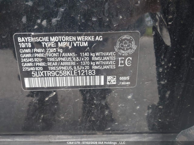 BMW X3 Xdrive30i 2019 5UXTR9C58KLE12183 Image 9