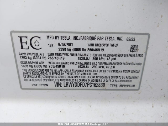 Tesla Model Y Rwd 2023 LRWYGDFD7PC162830 Image 9