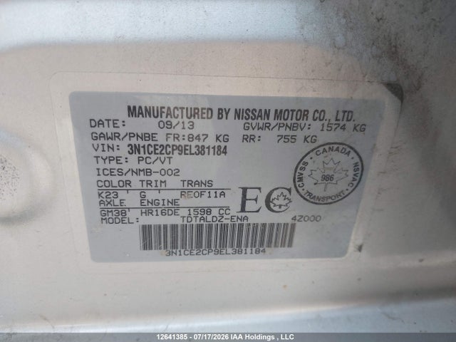 12641385 :رقم المزاد ، 3N1CE2CP9EL381184 vin ، 2014 Nissan Versa Note مزاد بيع