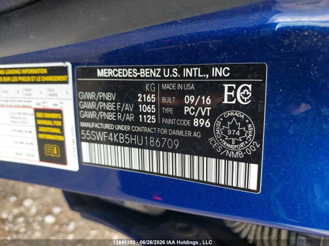 2017 Mercedes-benz C 300 4matic მანქანა იყიდება აუქციონზე, vin: 55SWF4KB5HU186709, აუქციონის ნომერი: 12641393