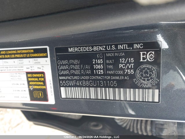 2016 Mercedes-benz C 300 4matic მანქანა იყიდება აუქციონზე, vin: 55SWF4KB8GU131105, აუქციონის ნომერი: 12641411