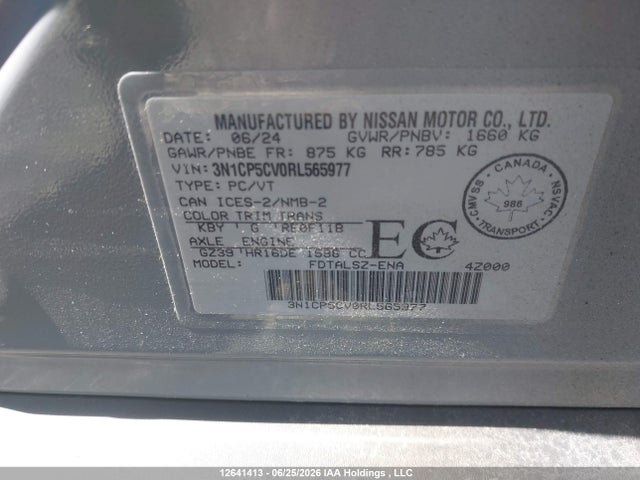 Aukcja sprzedaży 2024 Nissan Kicks Sv, vin: 3N1CP5CV0RL565977, numer aukcji: 12641413