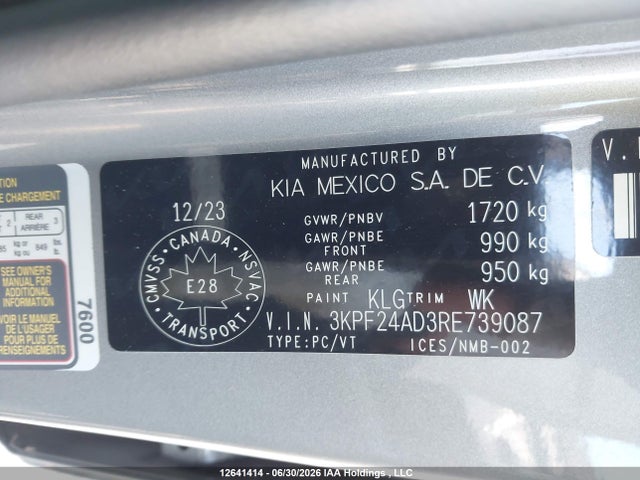 Продаж на аукціоні авто 2024 Kia Forte, vin: 3KPF24AD3RE739087, номер лоту: 12641414