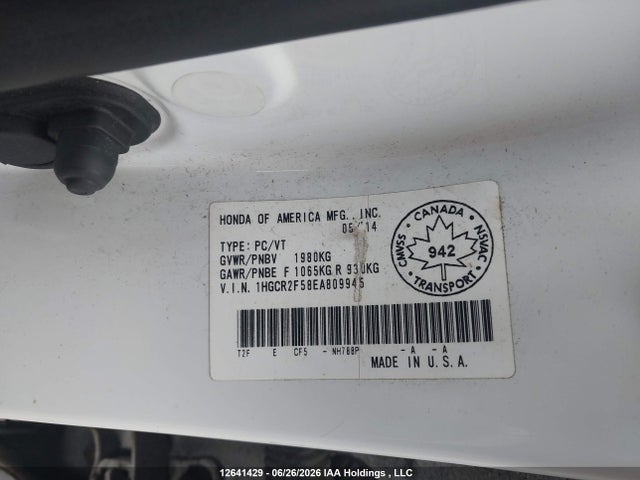 Aukcja sprzedaży 2014 Honda Accord, vin: 1HGCR2F58EA809945, numer aukcji: 12641429